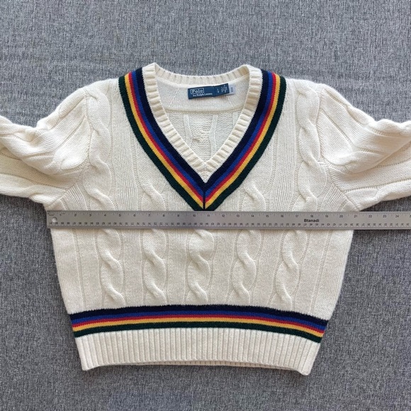 Polo Ralph Lauren Wool Cashmere Cricket Sweater Size L Tennis Chunky Cable Knit - Picture 10 of 11